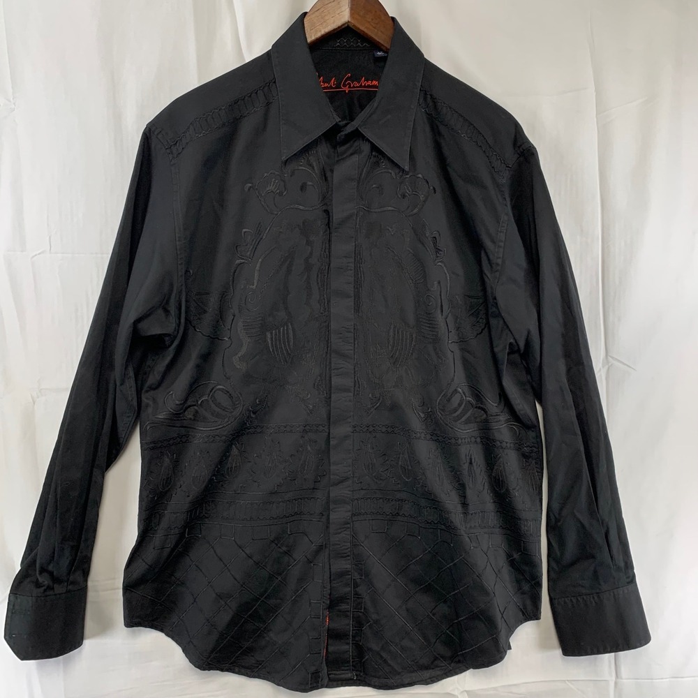 Robert Graham Button Up Mens L Black Tonal Embroidered Long Sleeve Shirt